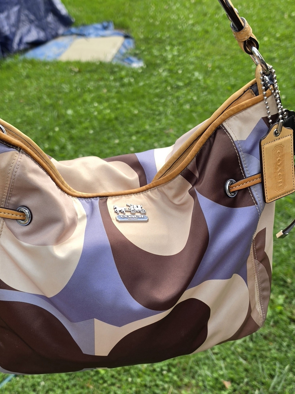 Coach Abstract Multicolor Shoulder Bag - Brown, Beige & Lavender